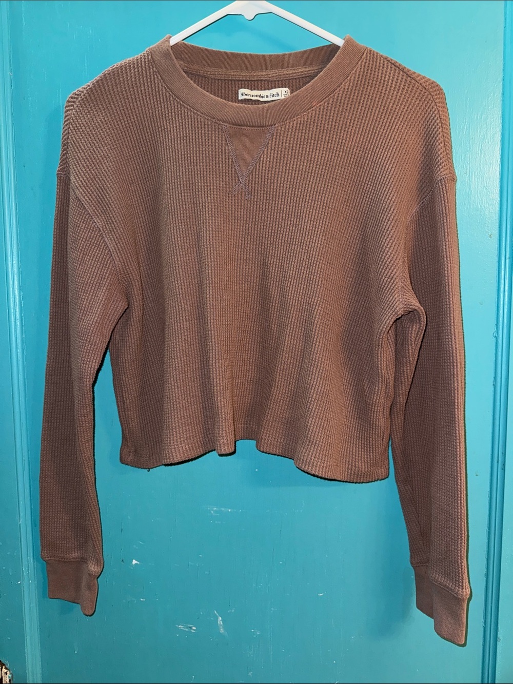 Abercrombie & Fitch Brown Cropped Waffle Knit Long Sleeve Sweatshirt